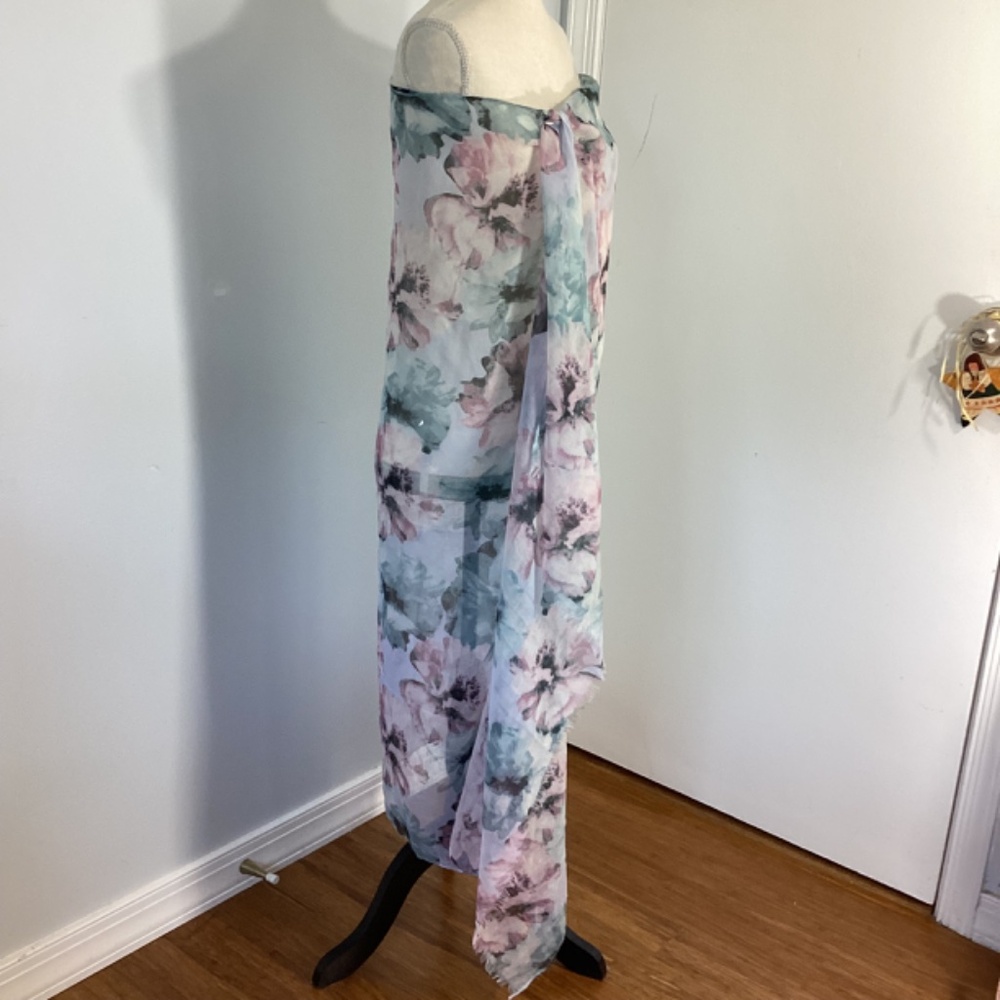 NICOLE MARCIANO SCARF PAREO SHAWL COVER UP FLORAL GREY PURPLE XL 76x40” - Picture 3 of 13